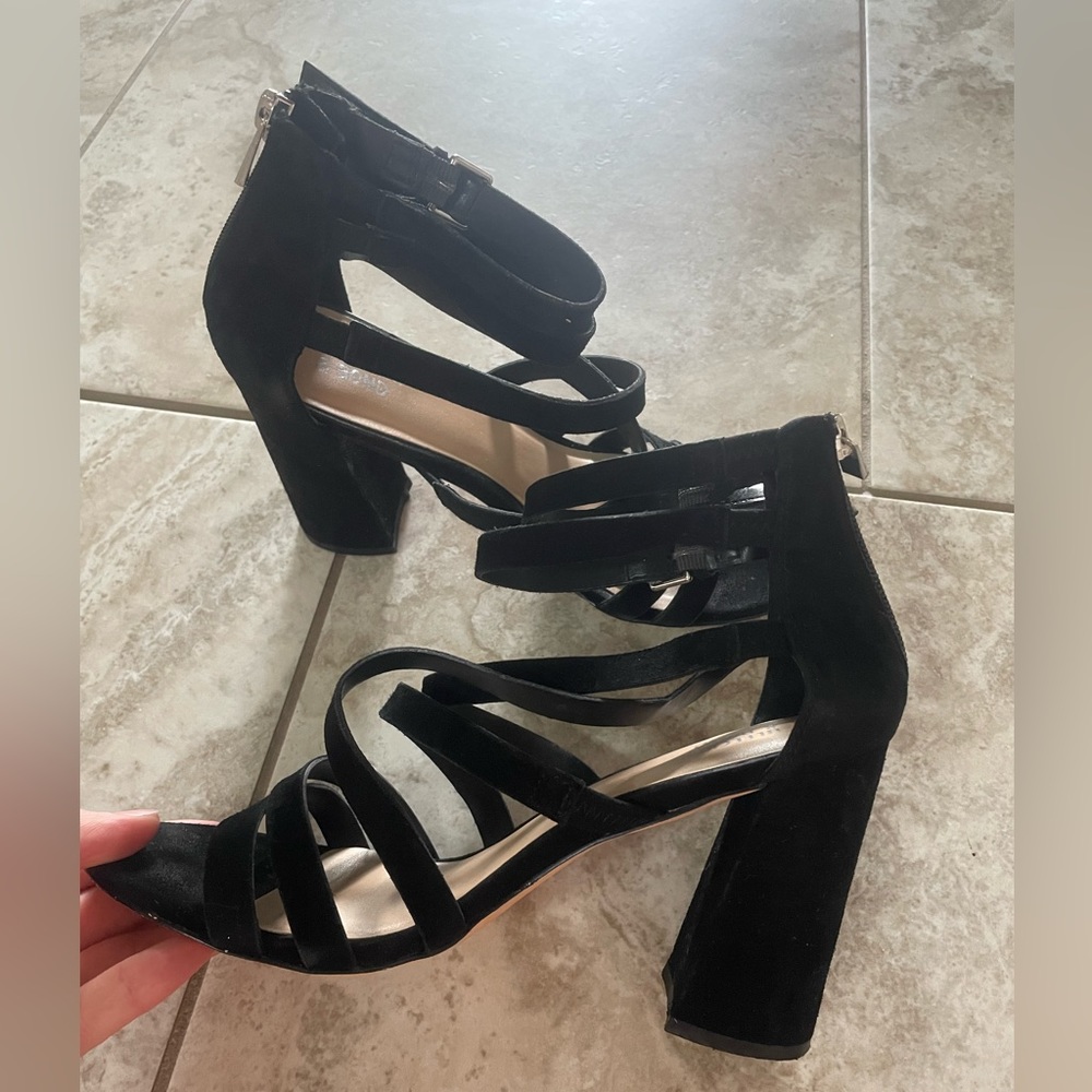 Black Suede Strappy Heeled Sandals